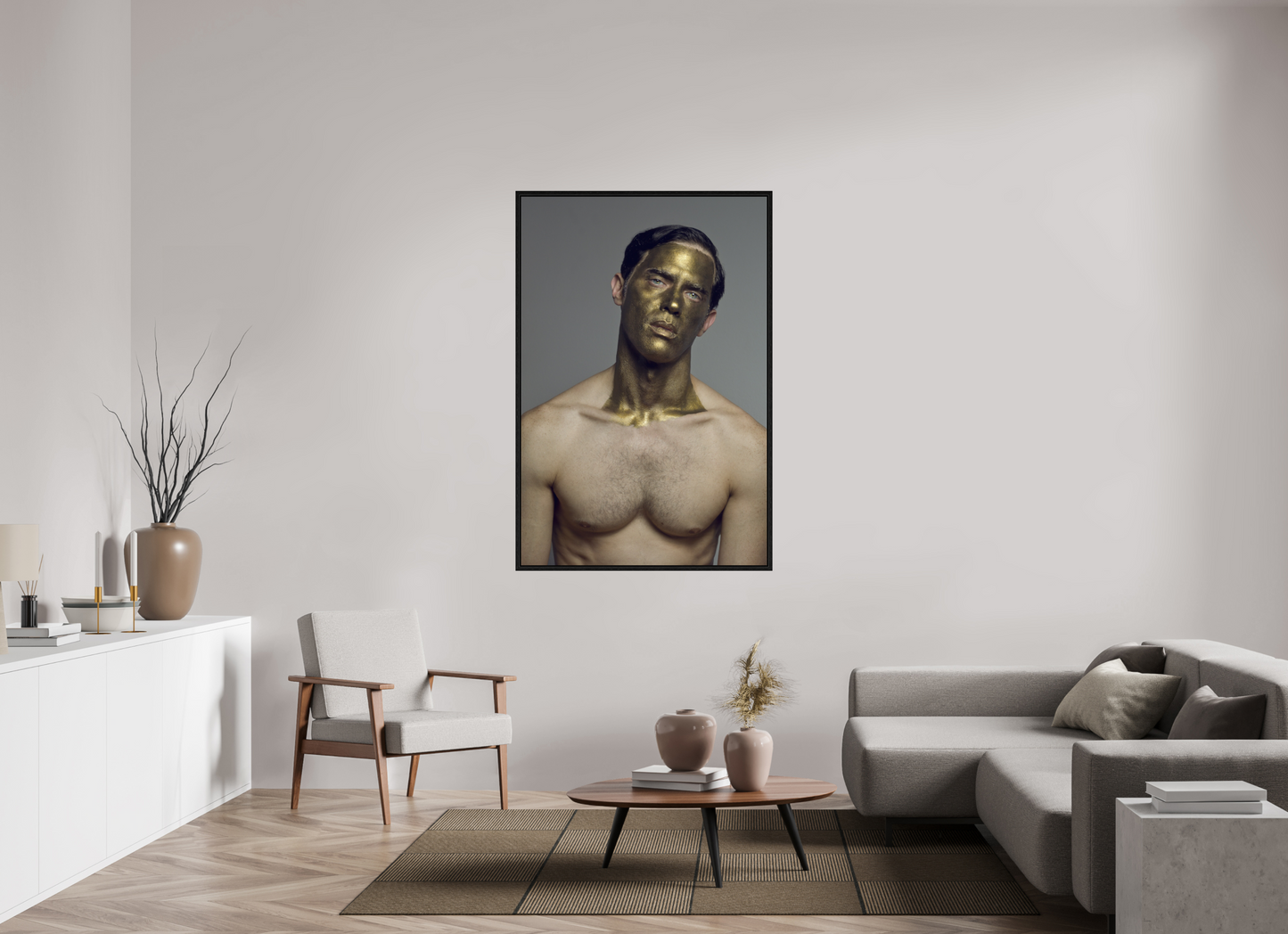 100 x 150 cm, Floating 15mm black A Man With The Golden Face, 2016