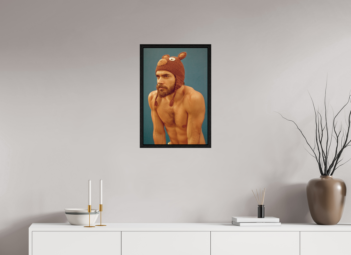 40 x 60 cm, Floating frame - black Bear Hat, 2013