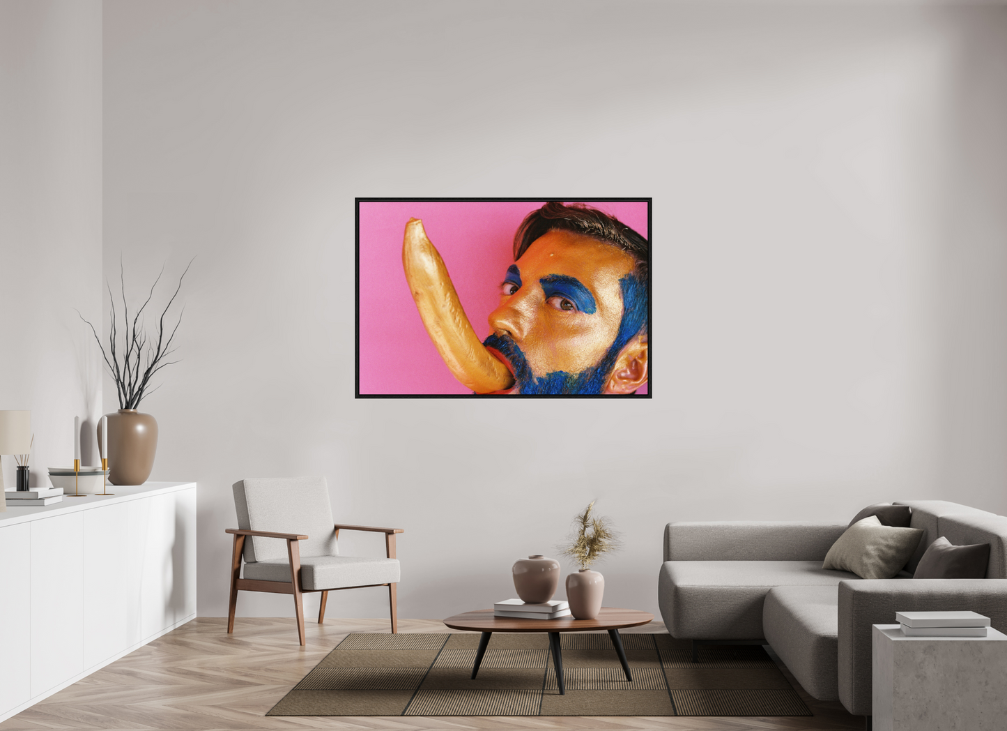 150 x 100 cm, Floating frame - black Golden Banana, 2013