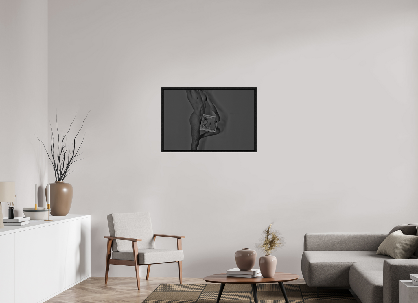 90 x 60 cm, Floating frame - black Chandelier, 2013