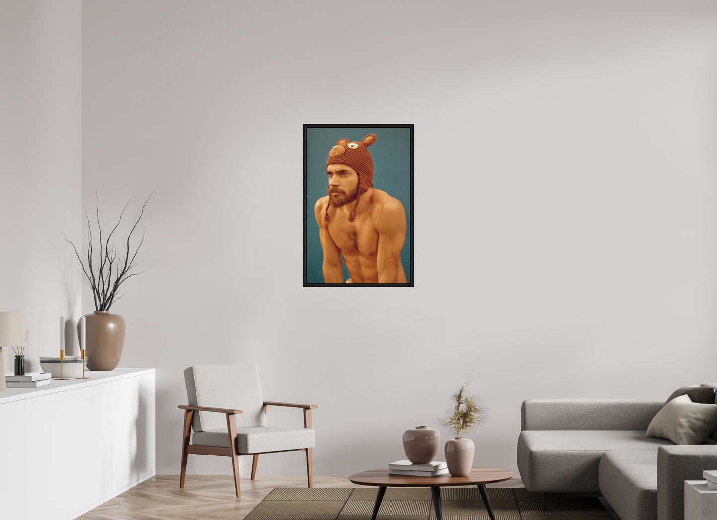 60 x 90 cm, Floating frame - black Bear Hat, 2013